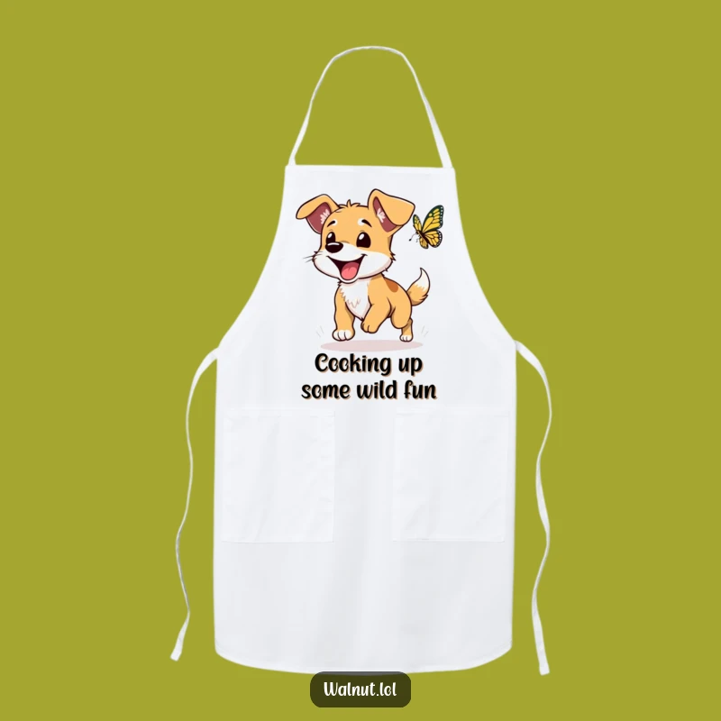 Funny Wild Dog Butterfly Chase Apron: Kitchen Fun & Hilarious Cooking Gift