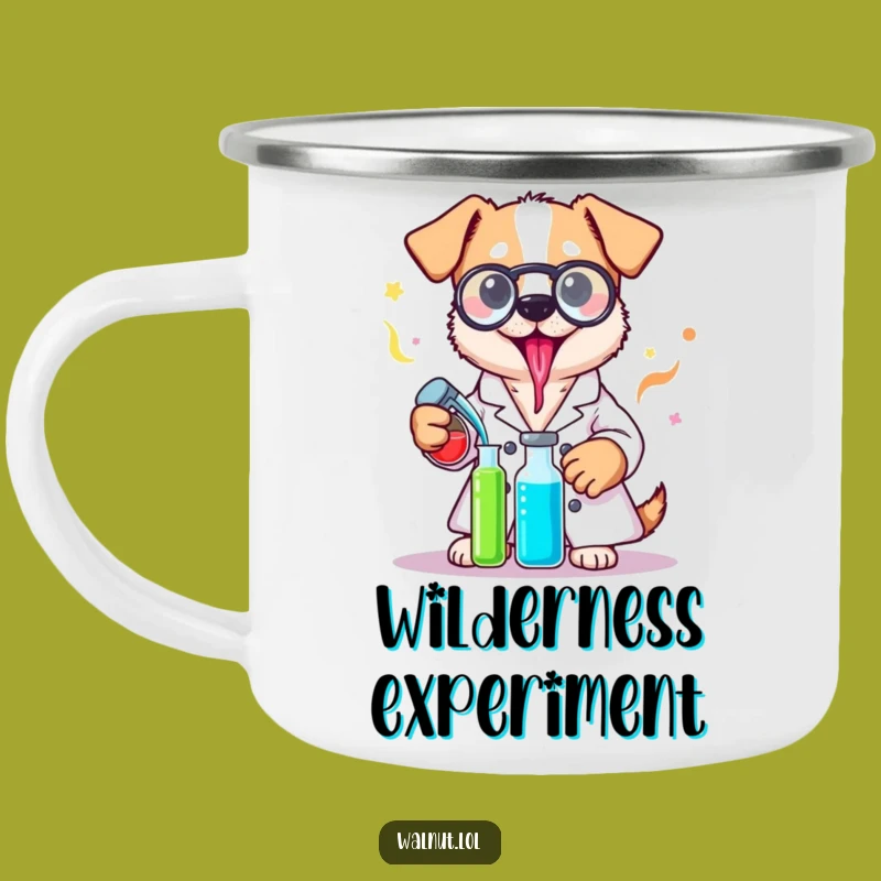 Funny Lab Coat Dog Camping Mug: Brew Up Adventure - Hilarious Scientist Outdoor Gift