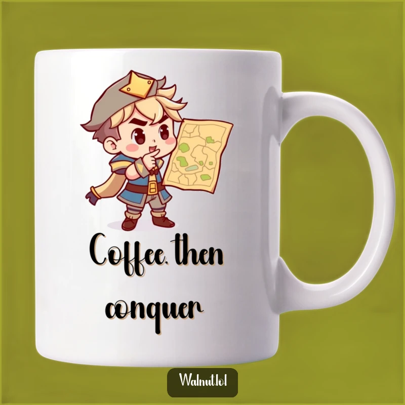 Funny Explorer Mug: Determined Character Navigating with Map, Adventure Gift