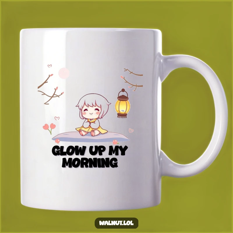 Funny Lantern Light Mug: Happy Character Enjoying Twinkling Light, Cozy Gift