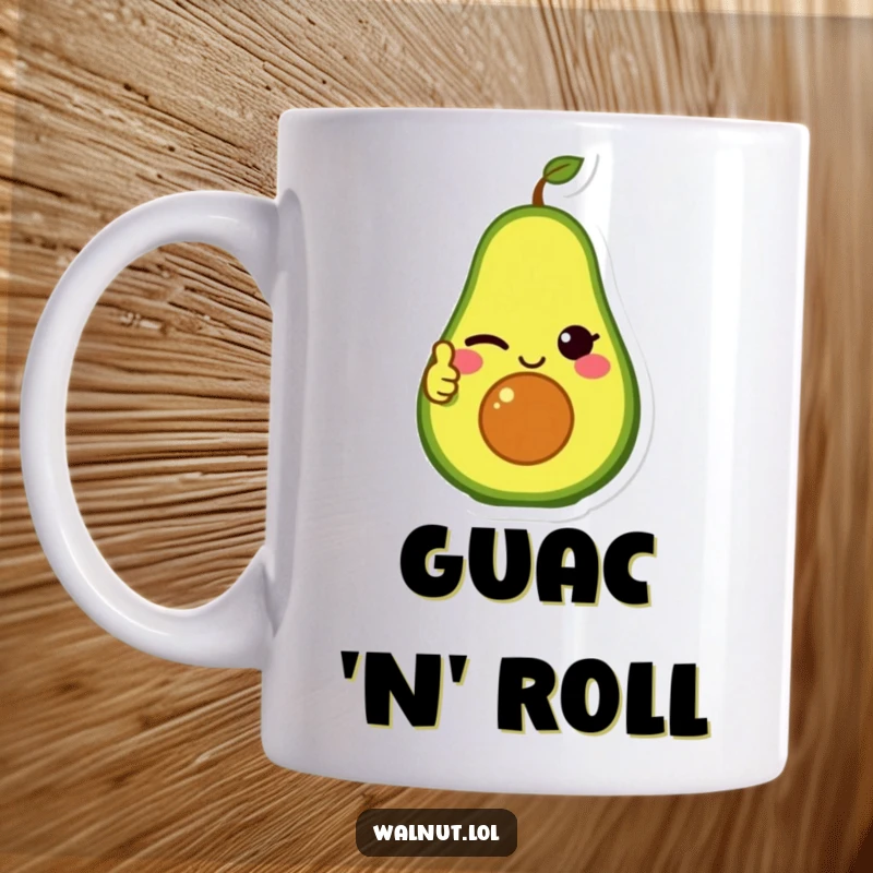 Funny Mug: A winking avocado character gives a cheerful thumbs up, radiating healthy vibes and playful approval.