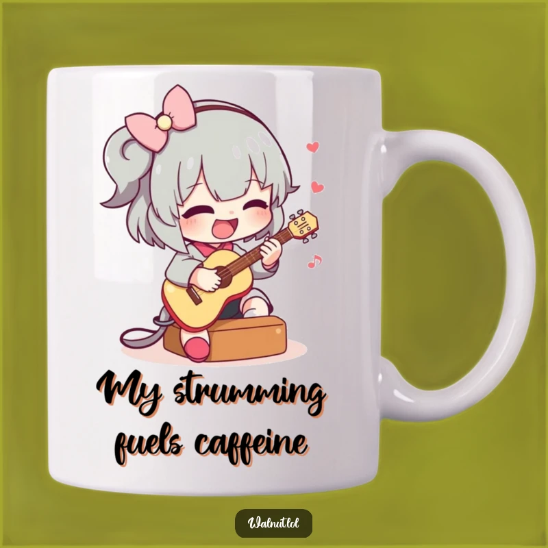 Funny Guitarist Mug: Adorable Character Serenading with Mini Guitar, Perfect Gift for Music Lovers