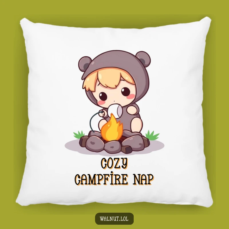 Funny Campfire Pillow: Cute Character's Cozy Comfort