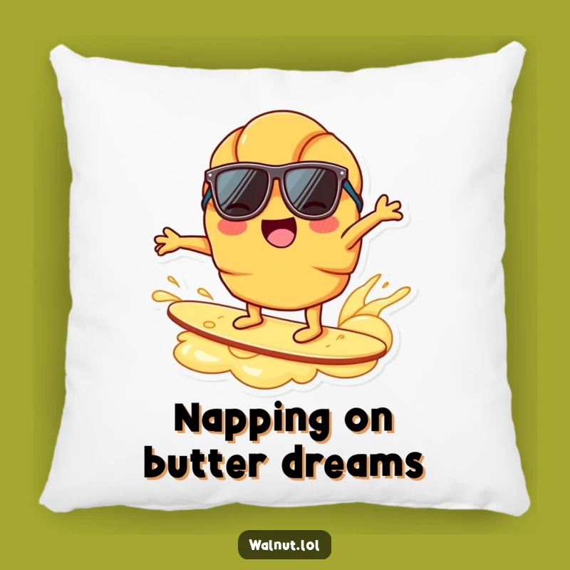 Funny Croissant Surfing Butter Pillow - Cozy & Cool Breakfast Decor