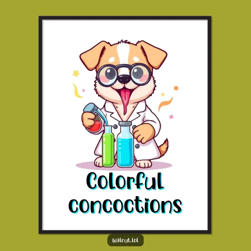 Funny Lab Coat Dog Digital Print: Instant Science Art - Hilarious Canine Chemist Design