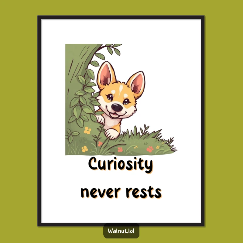 Funny Curious Dog Peeking Digital Print: Instant Whimsical Art