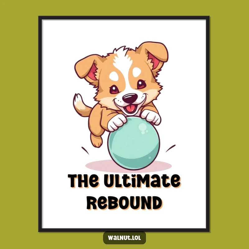 Funny Dog Pouncing Ball Digital Print: Instant Action-Packed Art