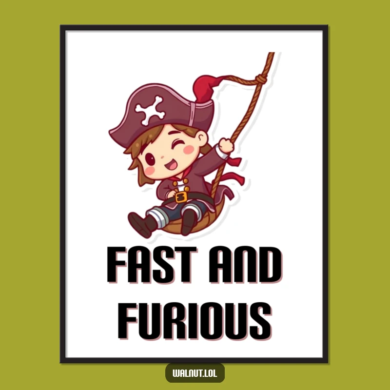 Funny Pirate Rope Slide Digital Print - Instant Action Art Download