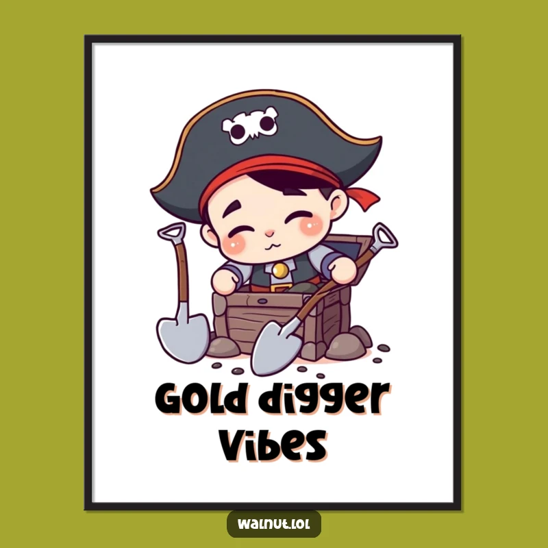Funny Pirate Digging Digital Print - Instant Treasure Hunter Art Download
