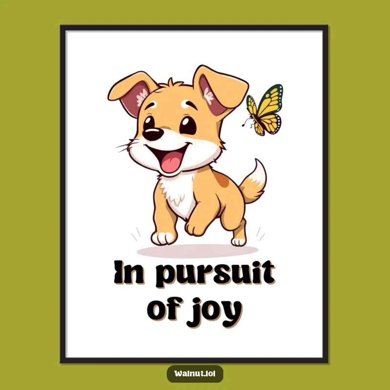 Funny Wild Dog Chasing Butterfly Digital Print: Instant Joyful Art