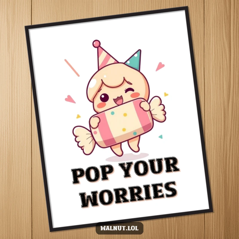 Funny digital art print of a character popping a party cracker. Instant humorous festive decor. Gift.