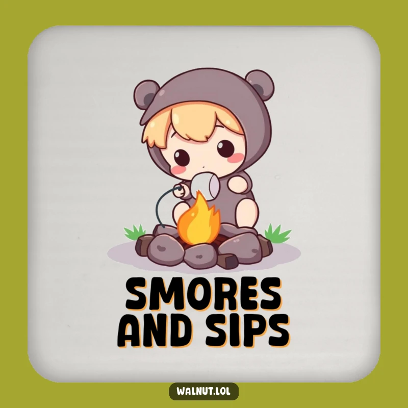 Funny Campfire Coaster Set: Cute Character's Marshmallow Protection