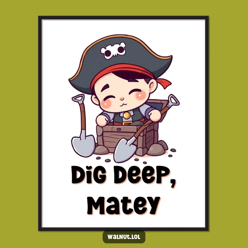 Funny Pirate Digging Poster - Treasure Hunter Art Print, Great Funny Gift