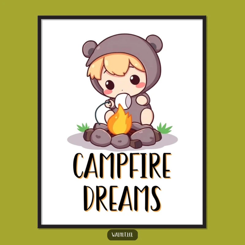 Funny Campfire Poster: Cute Character's Marshmallow Art