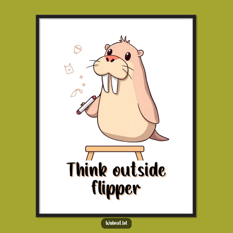 Funny Walrus Artist Poster: Hilarious Sketching Scene, Quirky Wall Art Gift