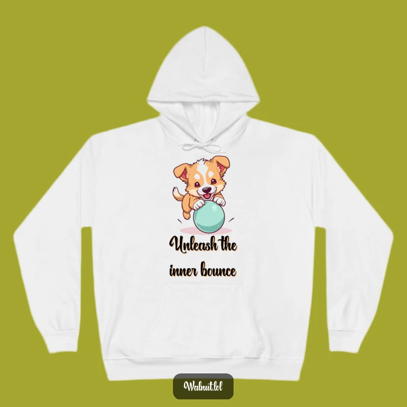 Cozy Funny Dog Pouncing Ball Hoodie: Warmth & Playful Humor
