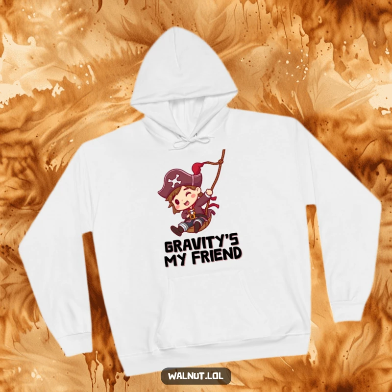 Funny Pirate Rope Slide Hoodie: Energetic pirate character sliding rapidly down a rope, offering warmth and a stylishly daring design.