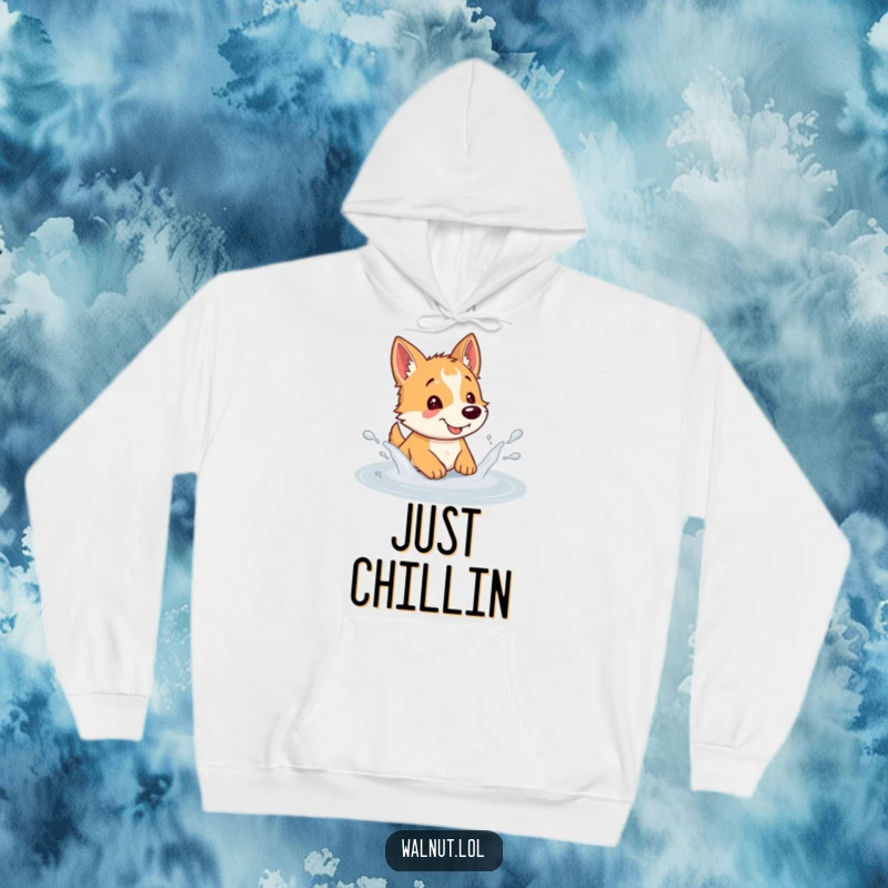 Funny dog hoodie featuring a delighted wild dog splashing playfully in a muddy puddle, showcasing pure unadulterated fun.