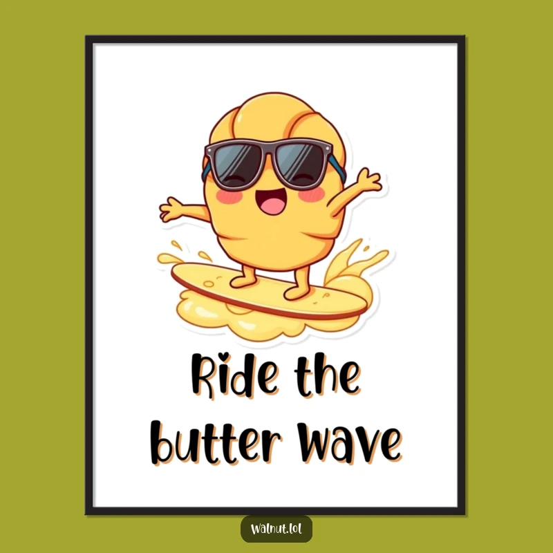 Free Printable Wall Art: Funny Croissant Surfing Butter Sunglasses