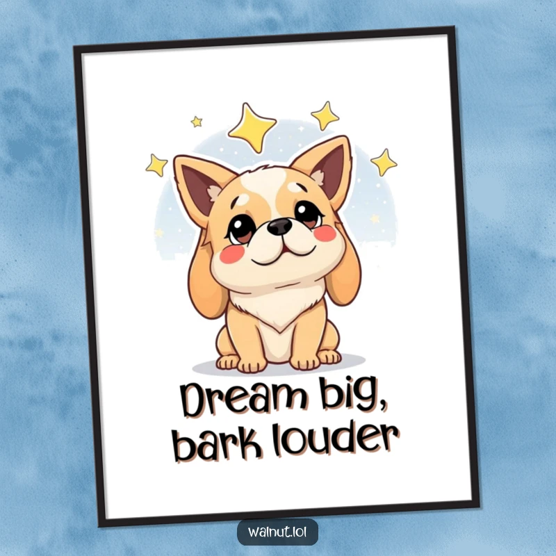 Funny free printable wall art showing a dog looking thoughtfully at a vast starry night sky with a wise expression.