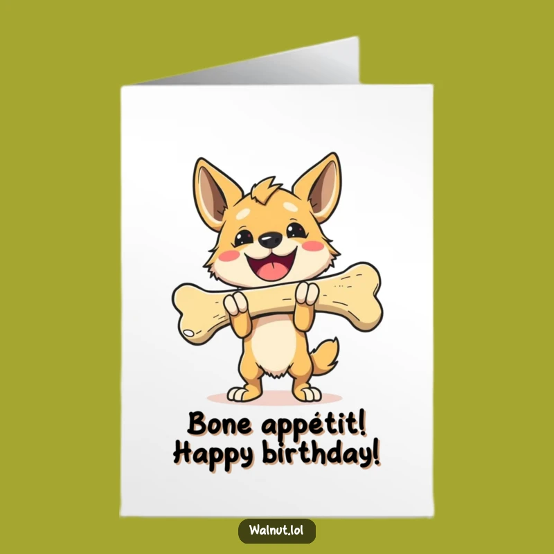 Free Printable Birthday Card: Triumphant Bone Dog Humor Downloadable Greeting