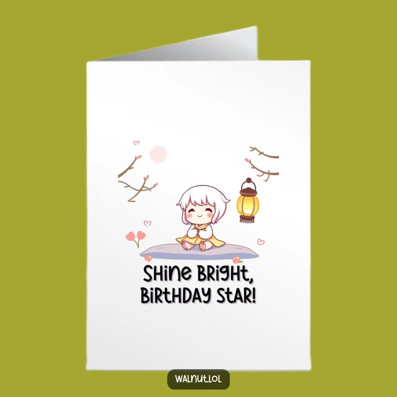Free Printable Birthday Card: Cozy Lantern Character Warm Wishes Downloadable Gift