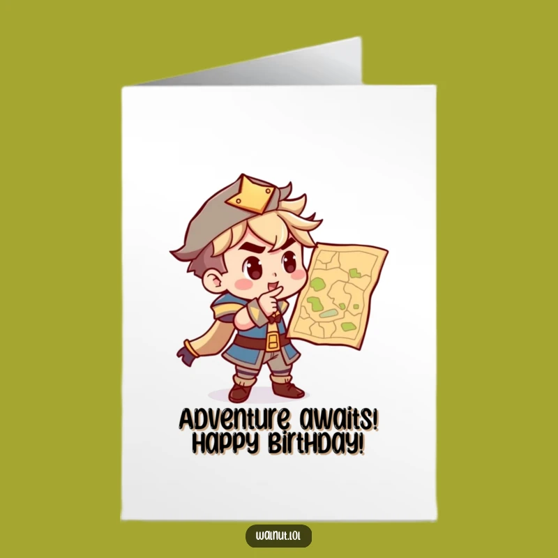 Free Printable Birthday Card: Determined Explorer Character Adventure Downloadable Gift