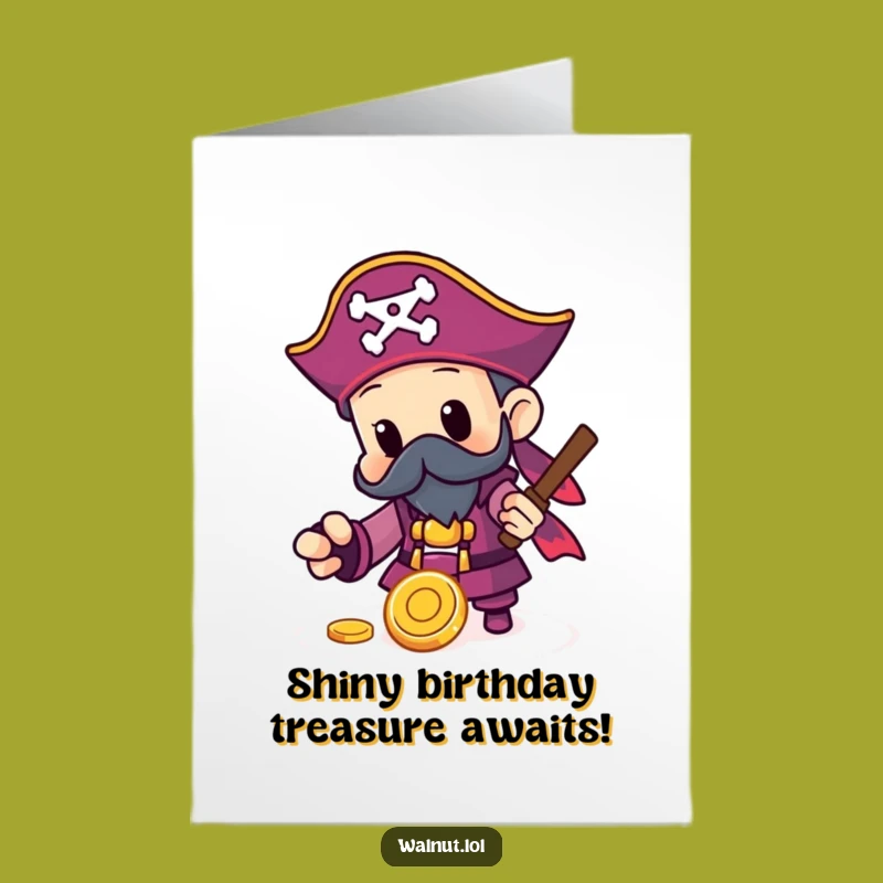 Free Printable Birthday Card: Pirate Finds Gold Coin, Rich Downloadable Gift
