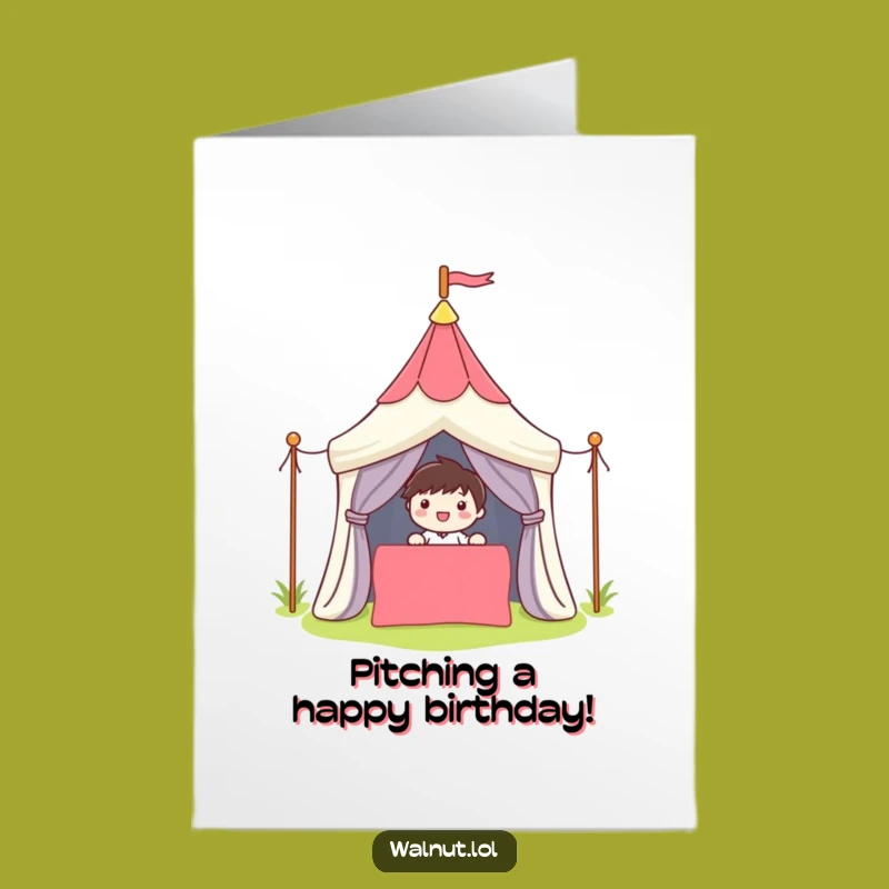 Free Printable Funny Birthday Card: Happy Camper Character, Adventure Awaits, Downloadable Gift