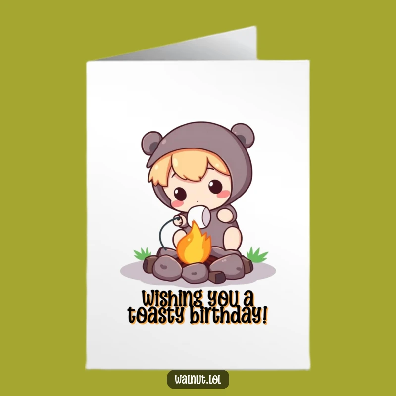 Free Printable Funny Birthday Card: Campfire Character, Toasted & Grateful, Downloadable Gift