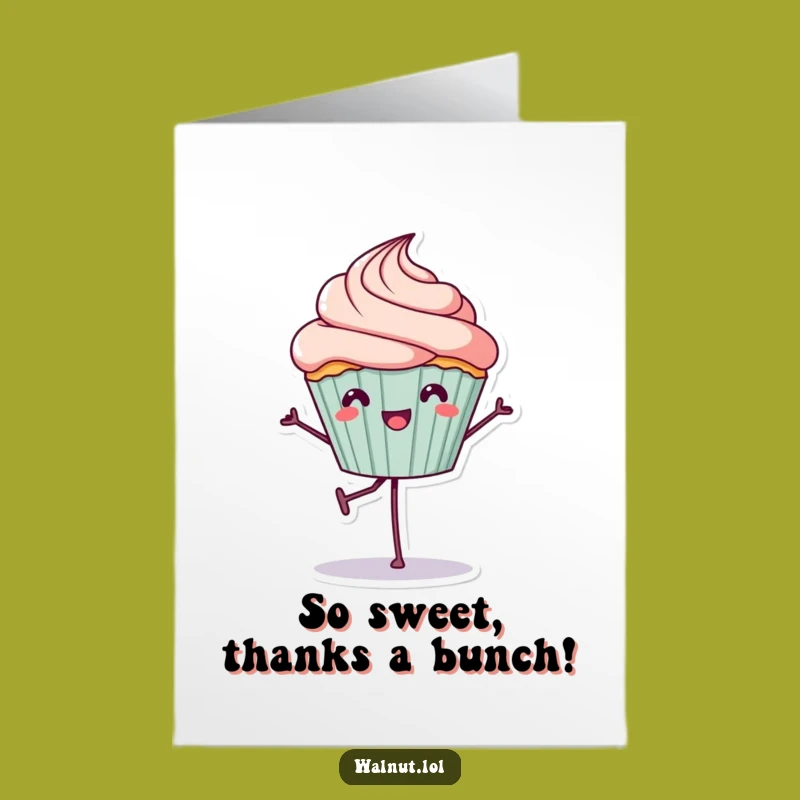 Free Printable Funny Thank You Card Cupcake Balancing Downloadable Expressing Gratitude Playfully