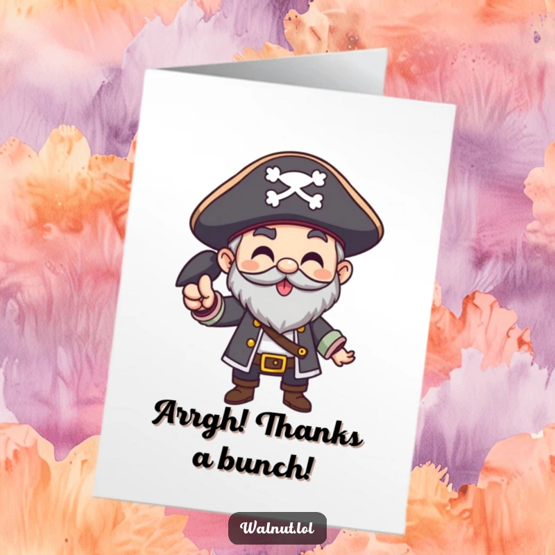 Funny Free Printable Thank You Card: Pirate character making a hearty Arrgh! gesture, conveying genuine thanks.