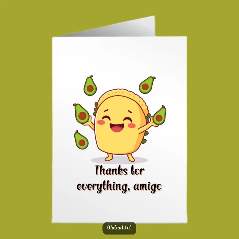 Free Printable Thank You Card: Zesty Taco Juggler Expressing Gratitude Downloadable Gift