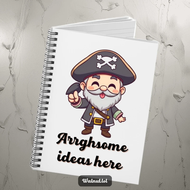 Funny Pirate Notebook with a character giving a hearty Arrgh! gesture, perfect for recording bold ideas and enthusiastic thoughts.