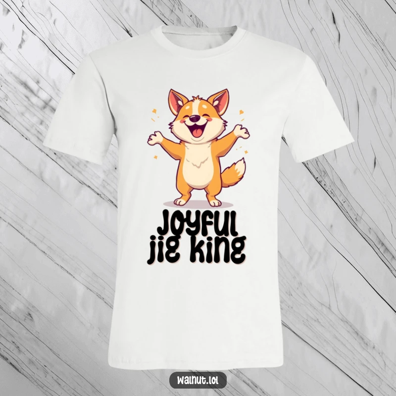 Funny T-Shirt featuring a wild dog doing an ecstatic happy dance, embodying pure joy and celebratory spirit.