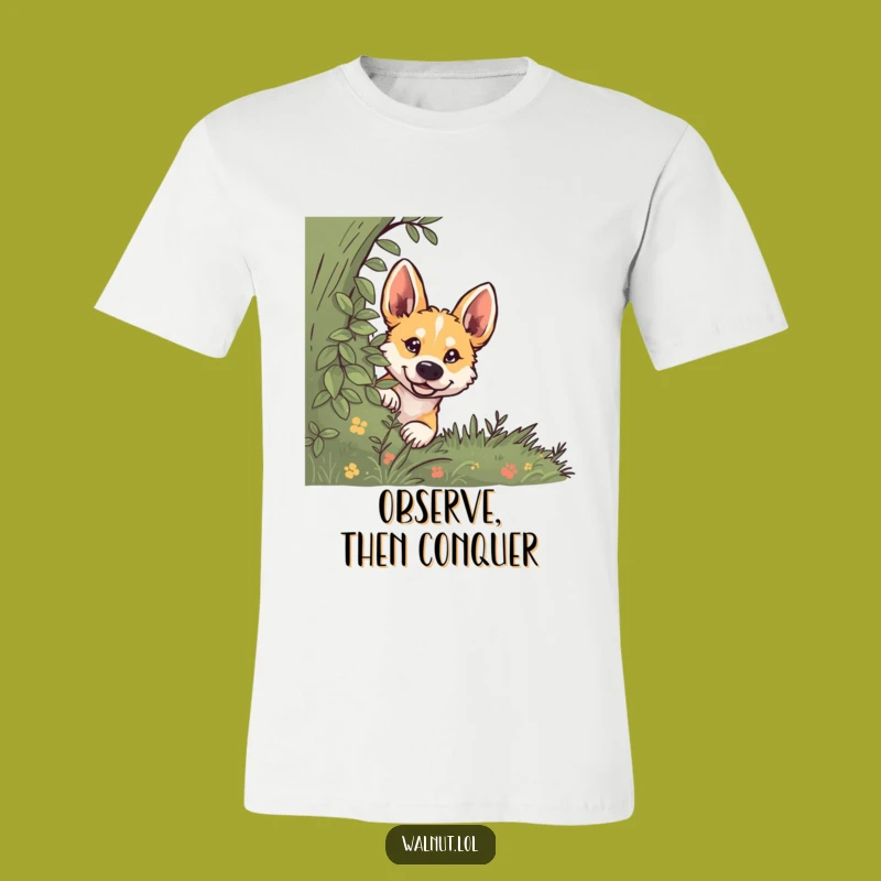 Funny Curious Dog Peeking T-Shirt: Stealthy Humor Tee for Dog Fans