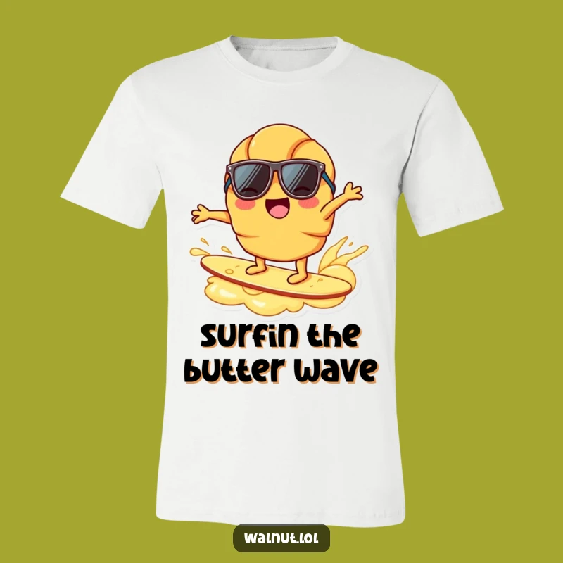 Funny Croissant Surfing Butter T-Shirt - Cool Breakfast Beach Tee