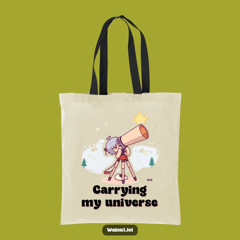 Funny Stargazer Tote Bag: Cute Character's Telescope Carryall
