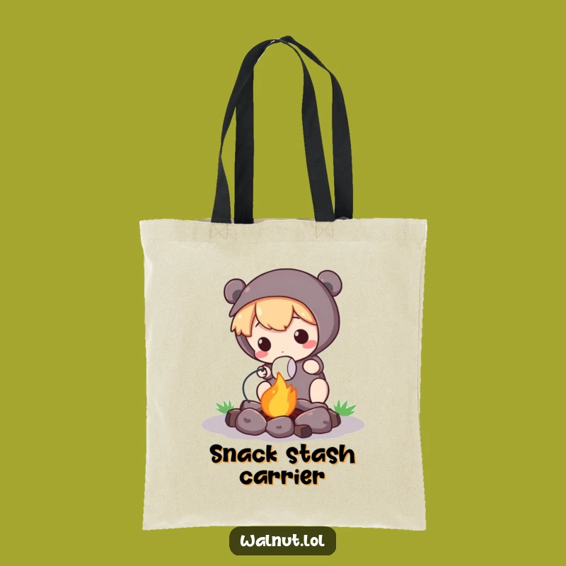 Funny Campfire Tote Bag: Cute Character's Marshmallow Carryall